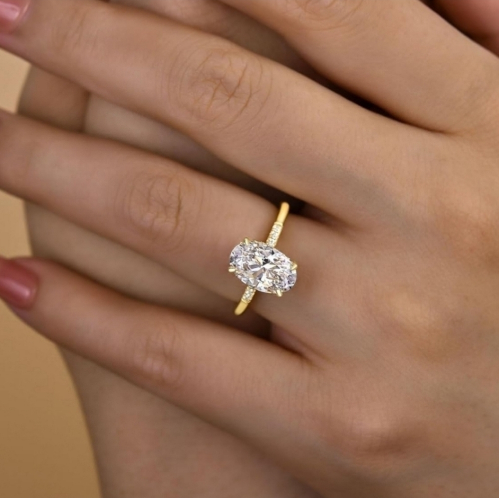 18K Yellow Gold Womens Oval Cut Ring 3.5ct Solitaire S925 Engagement Band